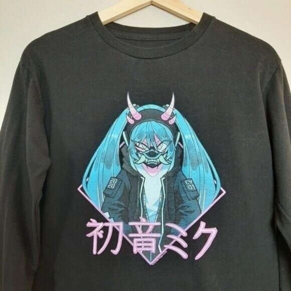 CRYPTON Manga Anime Black Crewneck Long Sleeve Top Sz S - Picture 3 of 7